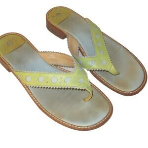 Stubbs & Wootton Palm Beach Blue & Green Leather Slide Thong Toe Post Sandal 8.5